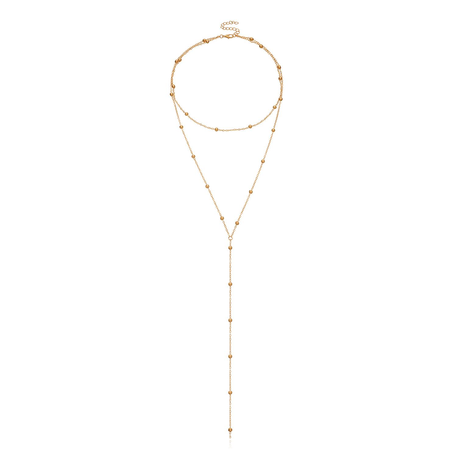 

Exaggerated Geometric Fringed Round Bead Necklace Femininity Multi-layer Long Necklace золотой