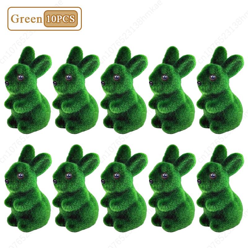 1/3/5/10/20PCS Easter Bunny Green Flocking 3D Moss Bunny Statue Simple Creative Garden Decoration Holiday Gift Bunny Ornament