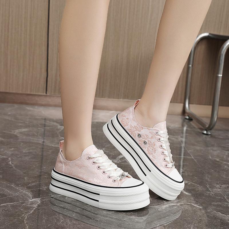 New Casual Height Increasing Platform Canvas Shoes Women Summer Outer White Sneakers Slipper Slip On Sandals Vulcanize Shoes