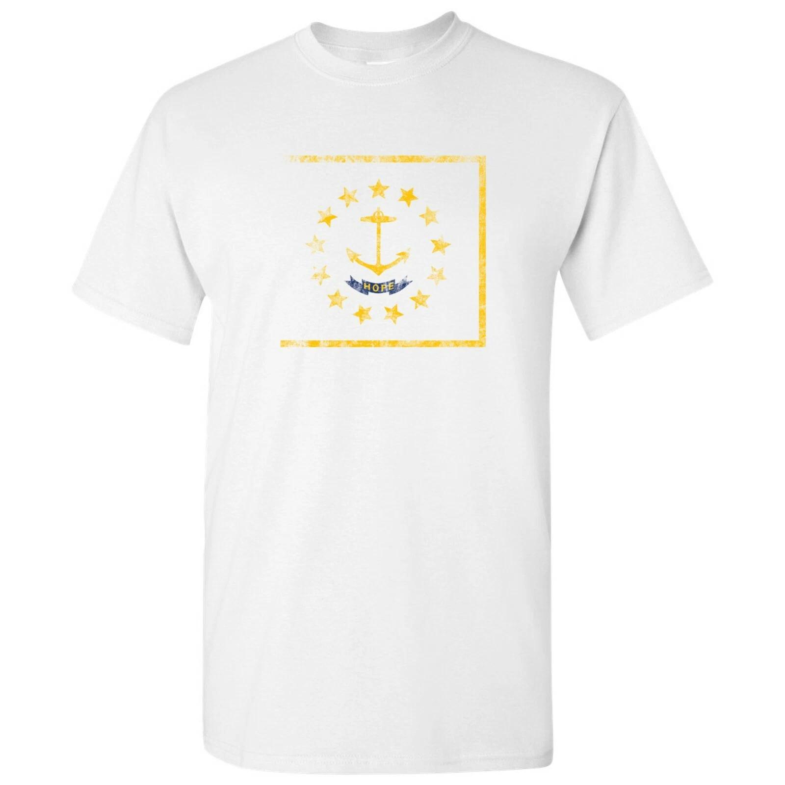 Rhode Island State Flag - Hometown Pride Souvenir Basic Cotton T-Shirt - White 4XL