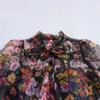 2025 Spring Women's European & American Organza Print Puff Sleeve Shirt
