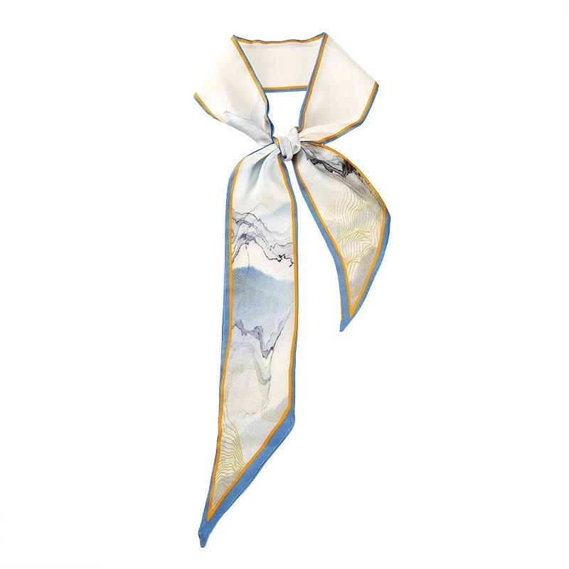 6*125CM Long Luxury Design 100% Silk Scarf Women Sweet Hair Tie Skinny Bag Scarves Neckerchief