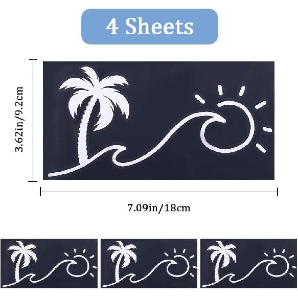 GORGECRAFT 4 Sheets Sunset Graphics & Decals Sun and Wave Decal Palm Trees Wall Decal Waterproof Reflective Coconut Tree with Sun Car Decorative