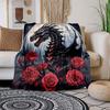 "Dark Fantasy Dragon with Red Roses Wall Art Print"Blanket Flannel Throw Blanket for Sofa, Bed, Travel, Camping, Office, Couch, Chair, And B
