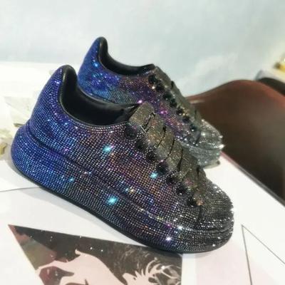 Fashion Autumn Leather Women Shoes New Style Fashion Pink Platform Shoes Ins Platforms Sneakers Tide Shine Bling Rhinestone Shoes