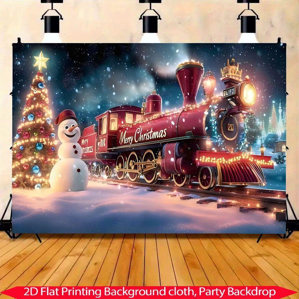 1pc Christmas background banner featuring a train and snowman design is suitable for Christmas-themed decorations party