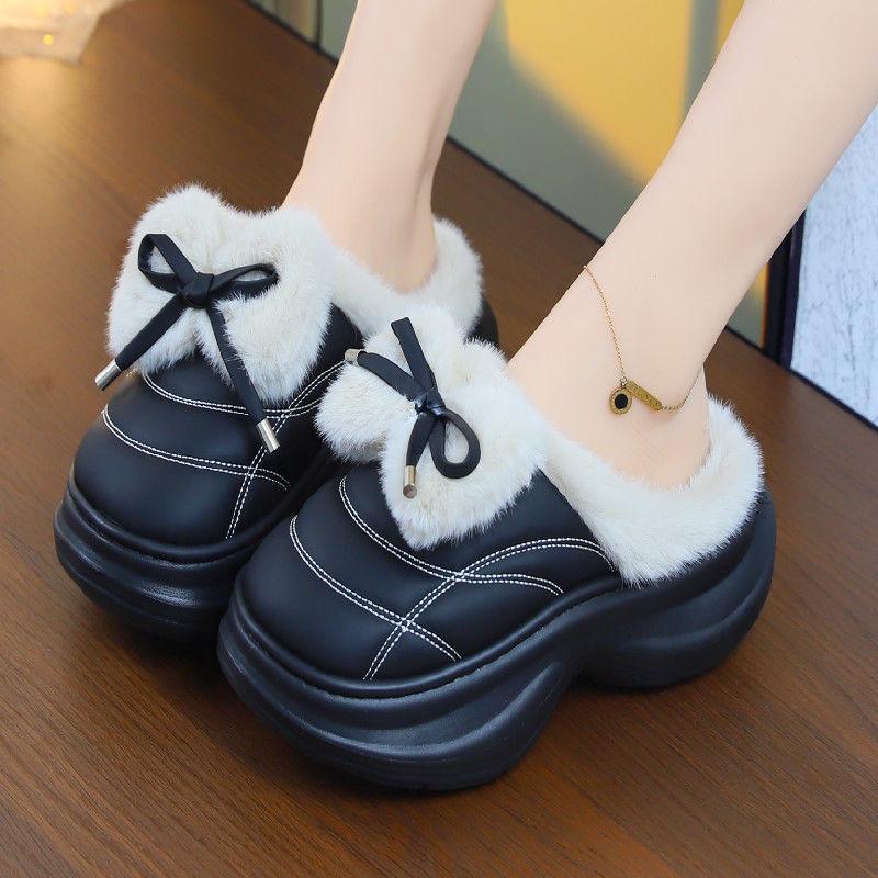 Fashion New high heeled slippers winter clogs shoes women's warm platform indoor outdoor slipper ladies fashion furry mule plush slipper