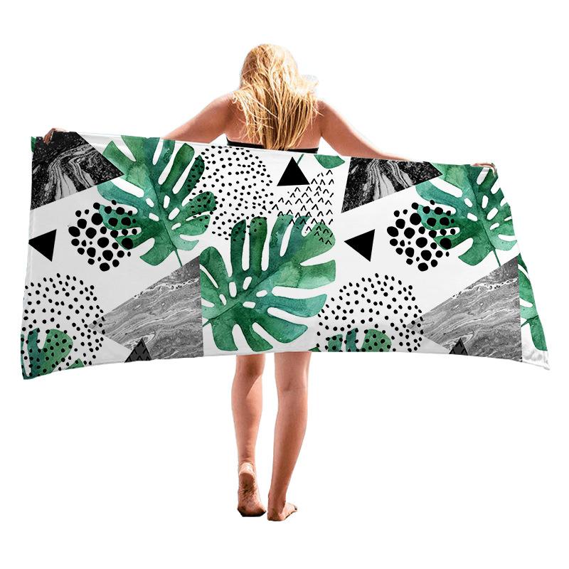 Tropical plant pattern digital-printed polyester Superfine fiber double-sided fleece Beach vacation bath towel, beach towel
