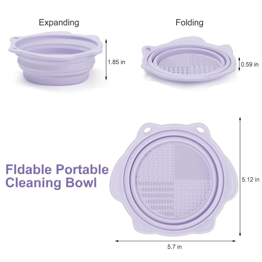 Makeup Brush Cleaner, Etercycle Foldable Silicone Brush Cleaner Bowl Srubber, Portable Washing Tools for Makeup Brush,Powder Puff,Sponge (Purple)