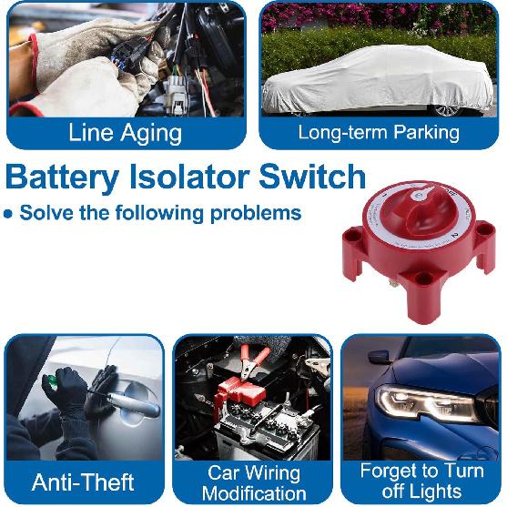 Battery Disconnect Switch 32V Battery Power Cut Isolator Kill Switch ON/Off Batteries Cut Off Switches for Cars Vehicles RVs and Boats 1 Pc