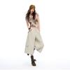 Fashion Summer Washed Drawstring Multi Pocket Cargo Cropped Capri Casual Pants For Women Trendy Versatile Loose Straight Slimming Street Outfit
