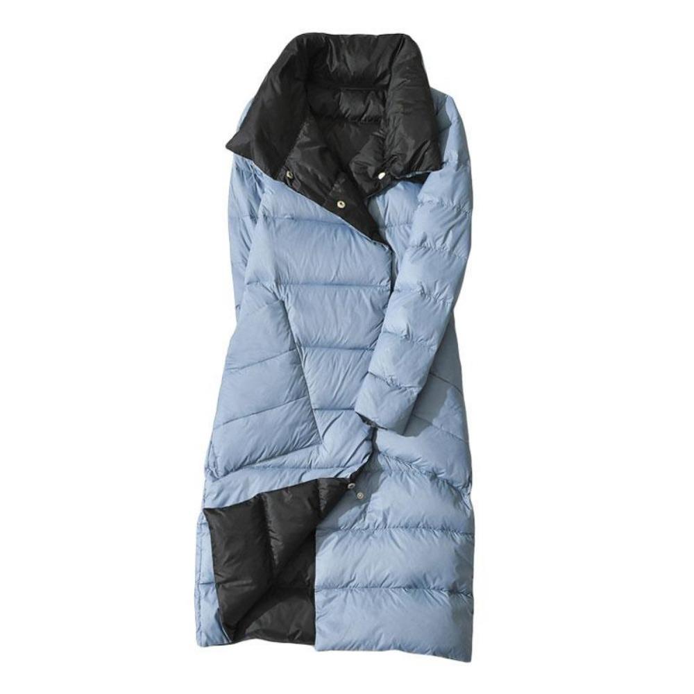 

Двусторонний длинный пуховик Водолазка весна-осень Белая теплая парка на утином пуху Черный Золотой Серый Голубой Зеленый Белый S-5XL XL светло-синий