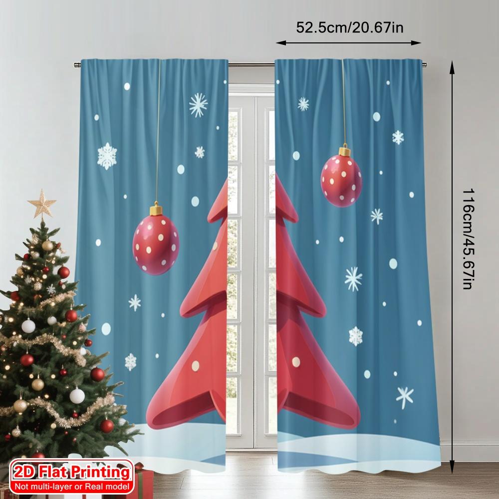 2pcs 2D flat printing Merry Christmas Window Drapes Red Christmas Tree Baubles Polyester Without Electricity Birthday Party for