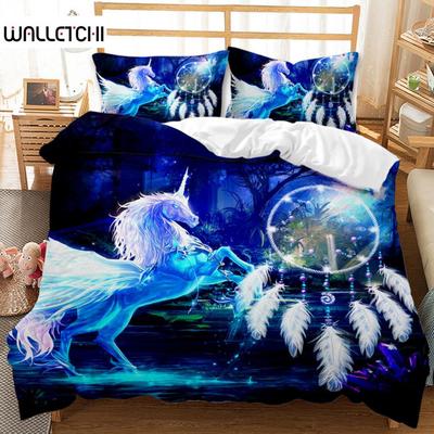 Dream Catcher Duvet Cover Set White Horse Forest Dream Catcher Blue Bedding Set Double Queen King Size Polyester Qulit Cover