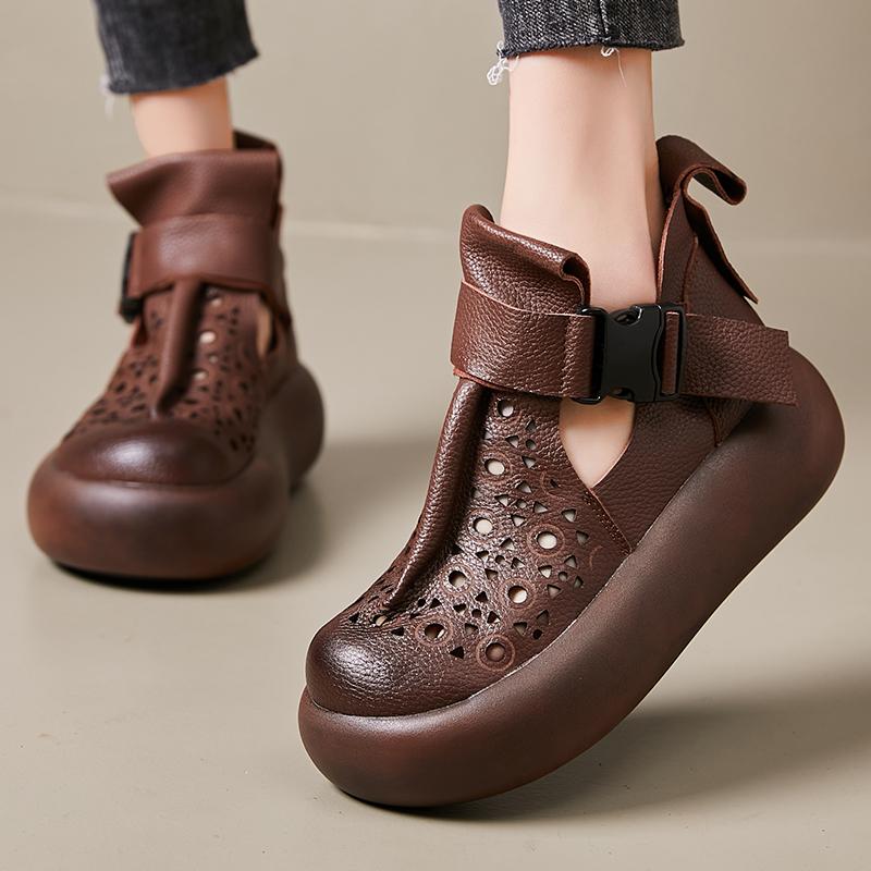 Fashion GKTINOO Retro Sandals 2025 Summer New Round Toe Genuine Leather Comfortable Thick Bottom 6cm Women's Platform Shoes