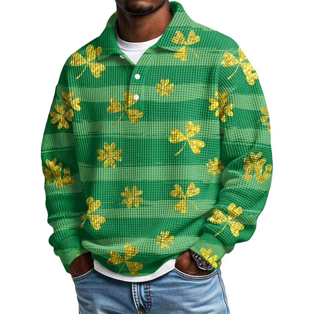 Pánská ležérní košile s krátkým rukávem, ležérní, na Svátek svatého Patrika, letní, jarní, s límcem, na knoflíky