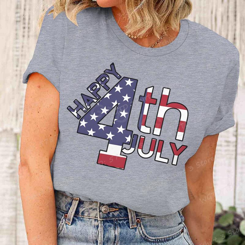 Happy 4th Of July T-Shirts Unabhängigkeitstag T-Shirts Sommer T-Shirt Lässige Kurzarm-T-Shirts Rundhals-Oberteile Damenbekleidung