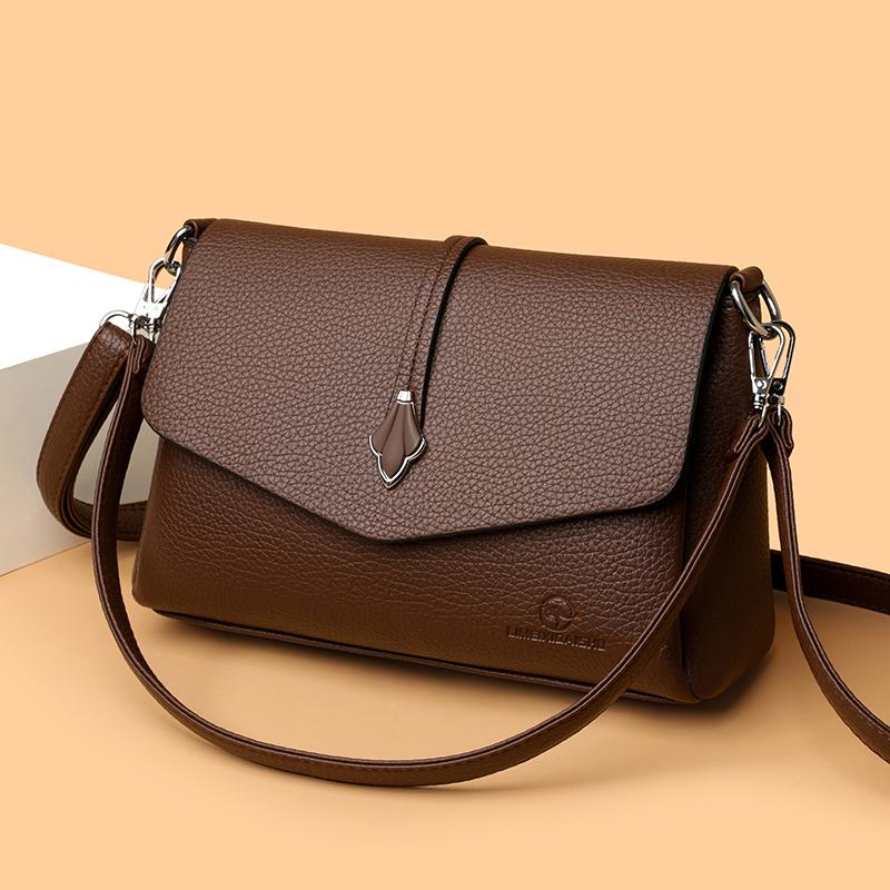 Women's Elegant Brown Faux Leather Shoulder Bag Practical Daily Crossbody Bag Stylish Flap-Closure Shoulder Bag