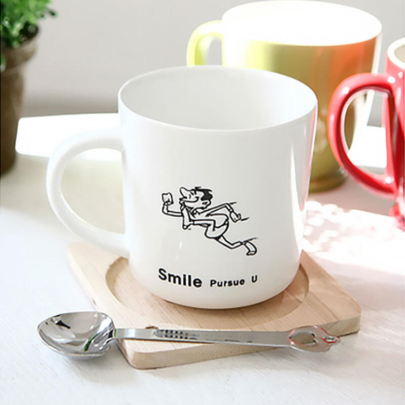 Home Cafe Emoticon Expression Mug Wood Coaster Spoon Set