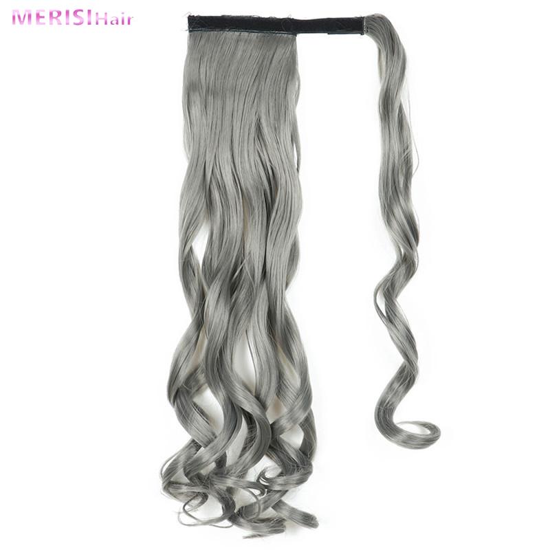 MERISIHAIR Pakk rundt på syntetisk hårstykke Langbølget klips i hestehale Ren farge hårforlengelser Ekte naturlig 22 tommer hestehale