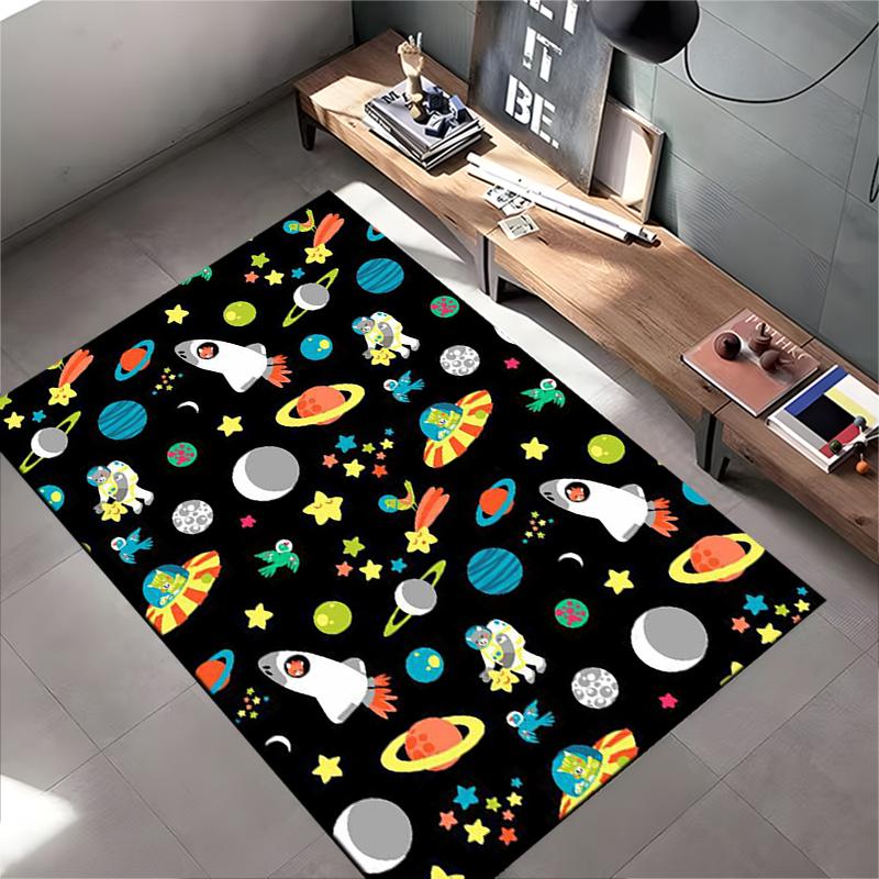 Colorful Space Adventure Theme Rug Non-slip rug suitable for living room and bedroom sofas.