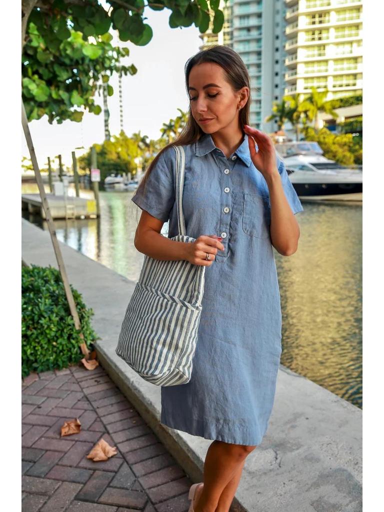 2023 European & American Cotton Linen Shirt Dress with Pockets & Buttons