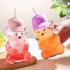 Bear Shape Sippy Cup with Straw Lid 600ml Cute Glass Tumbler for Iced Coffee Milk Tea Juice Dishwasher Safe Reusable Cold Cup for Home Office Travel