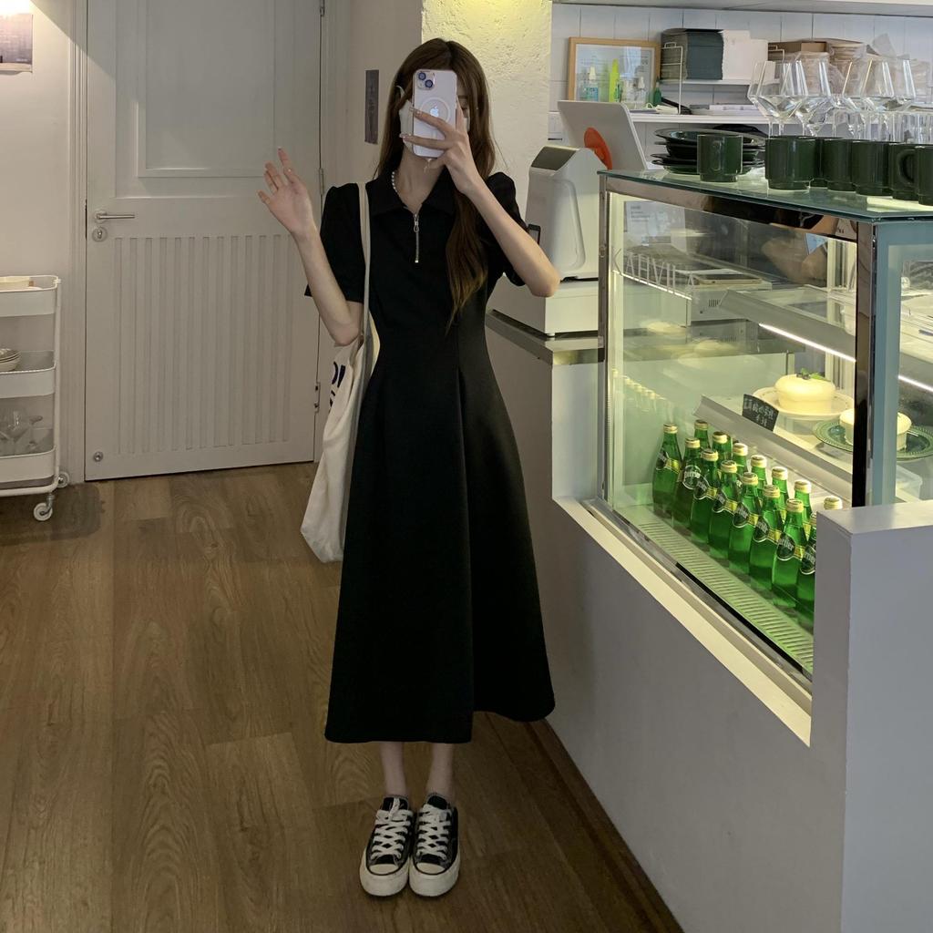 Robe Tendance Été 2023 Grande Taille avec Col Polo et Fermeture Éclair pour Femmes