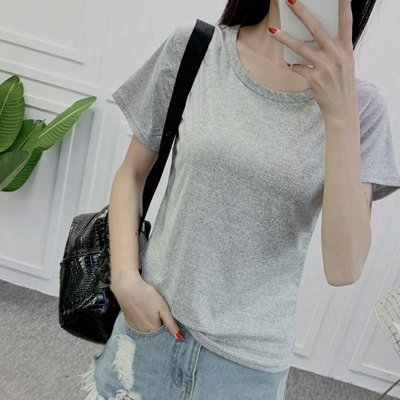 Fashion Women Summer Solid Color Top Short Sleeve Round Neck Pullover T-Shirt