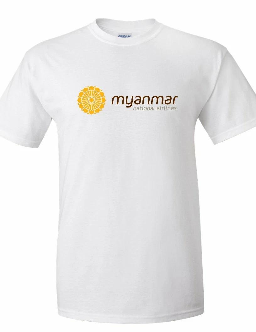 

Myanmar National Airlines Travel Asia Tee Yellow Black White Cotton T-Shirt L