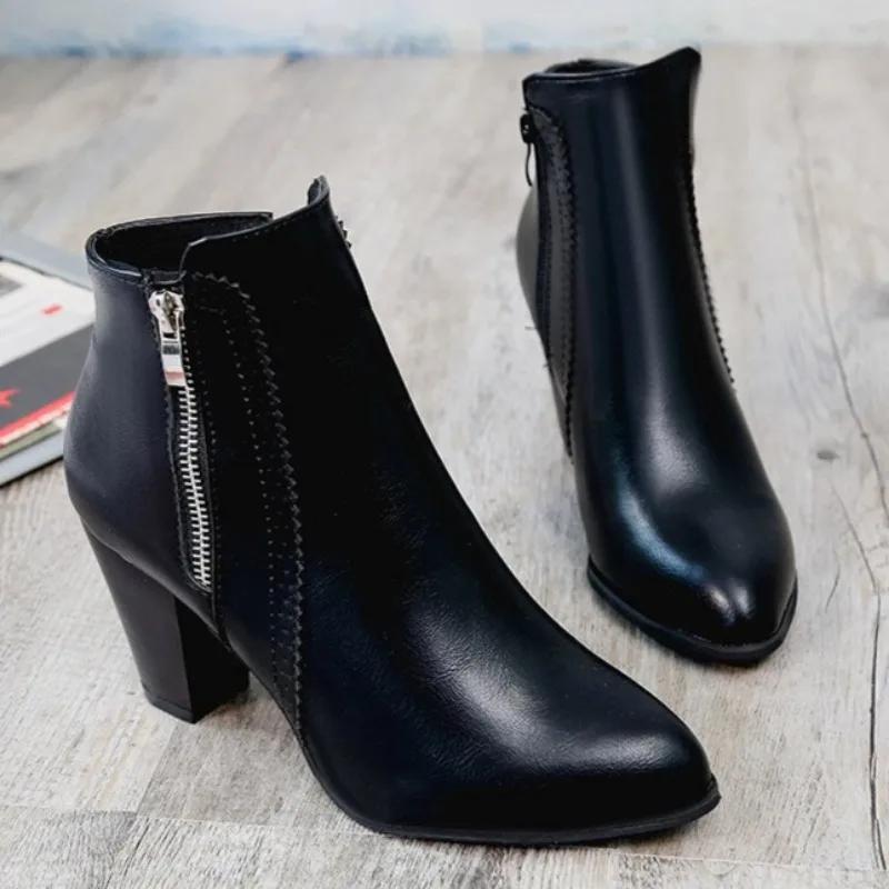Designer's New Women's Boots Fashion Short Boots Thick Heels Side Zipper Casual Women's Ankle Boots Bottas Mujer2025