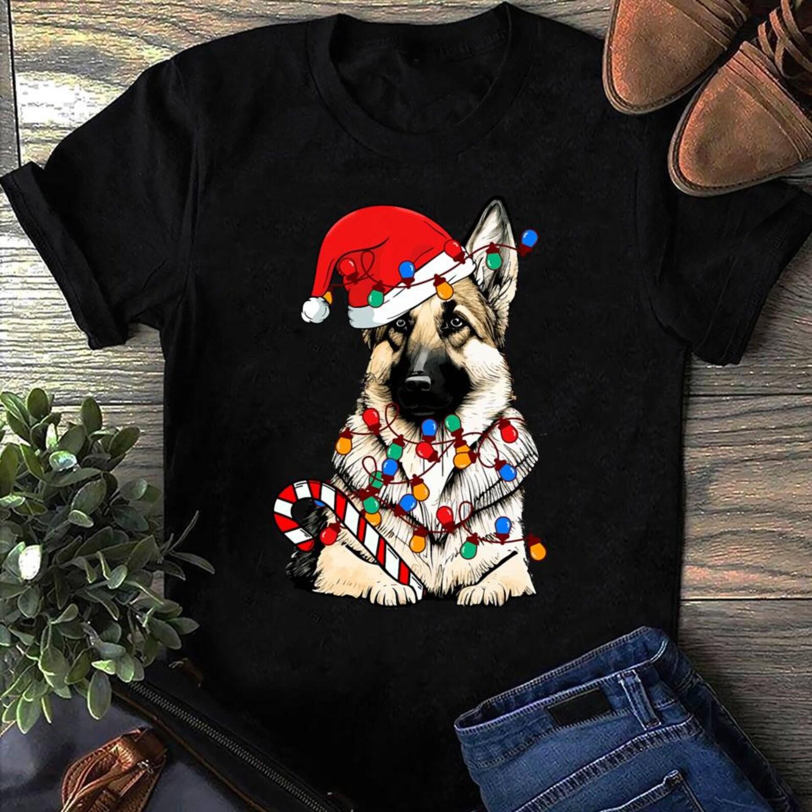 German Shepherd Santa Christmas Lights Xmas Dog Lover Pajama German Shepherd T-Shirt - Christmas Shepherd, German Shepherd Lover, German S