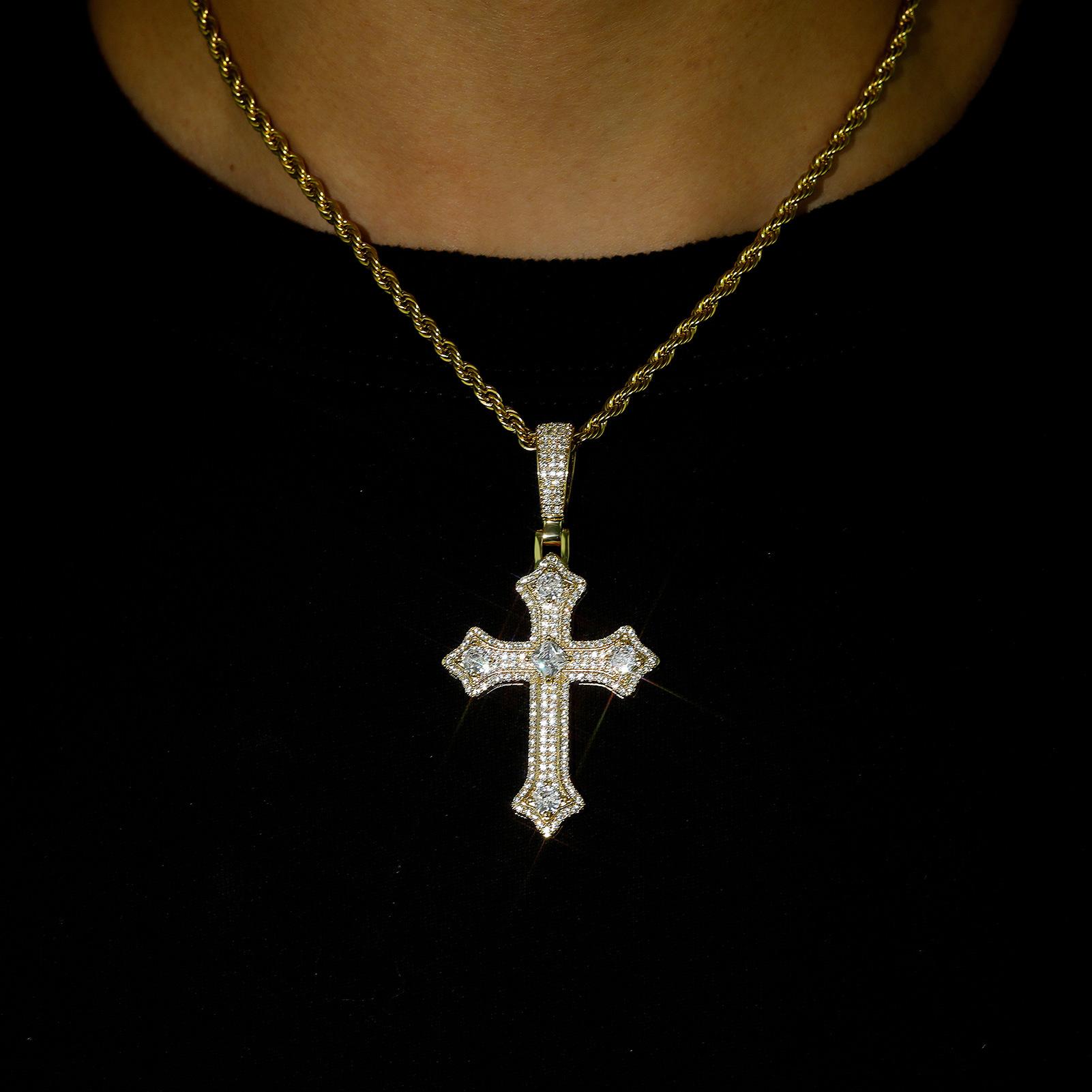 Accessories Hip Hop Cross Diamond Pendant Necklace Vintage Niche Versatile Style Necklace Simplified version