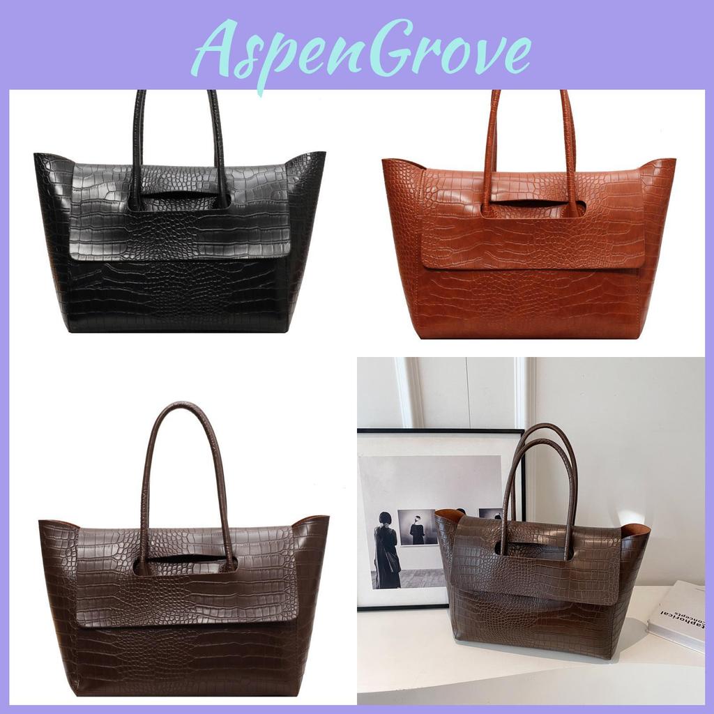 Solid Color Crocodile Texture Large Capacity Pu Tote Bag For Business And Casual Daily Use