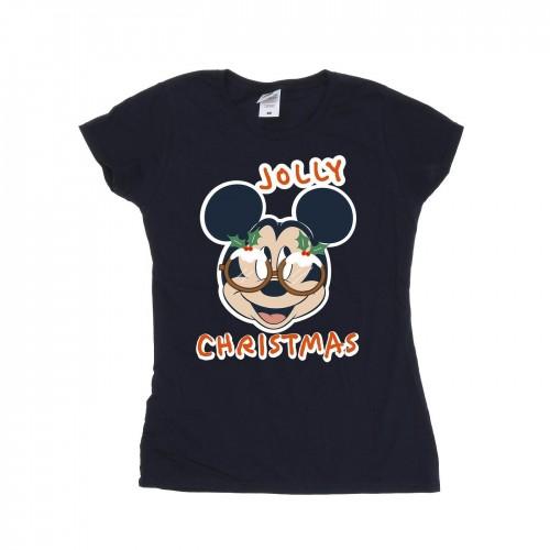 Disney Womens/Ladies Mickey Mouse Jolly Christmas Glasses Cotton T-Shirt