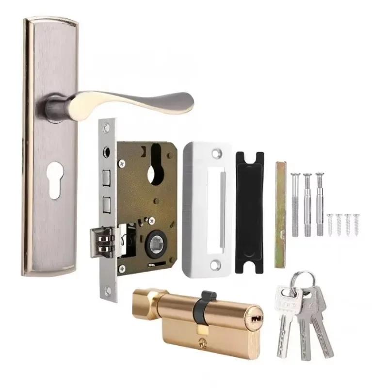 European Style Bedroom Interior Door Lock Easy Install Vintage Gold Color Door Handle Lock Set Anti-Theft Gate Lock Universal