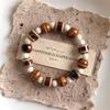 Boho Keramik Perlen Armband für Damen Zartrosa Rund mit Marmor Quadratischen Perlen, Elastisches Dehnbares Design für den Alltag & Geschenk