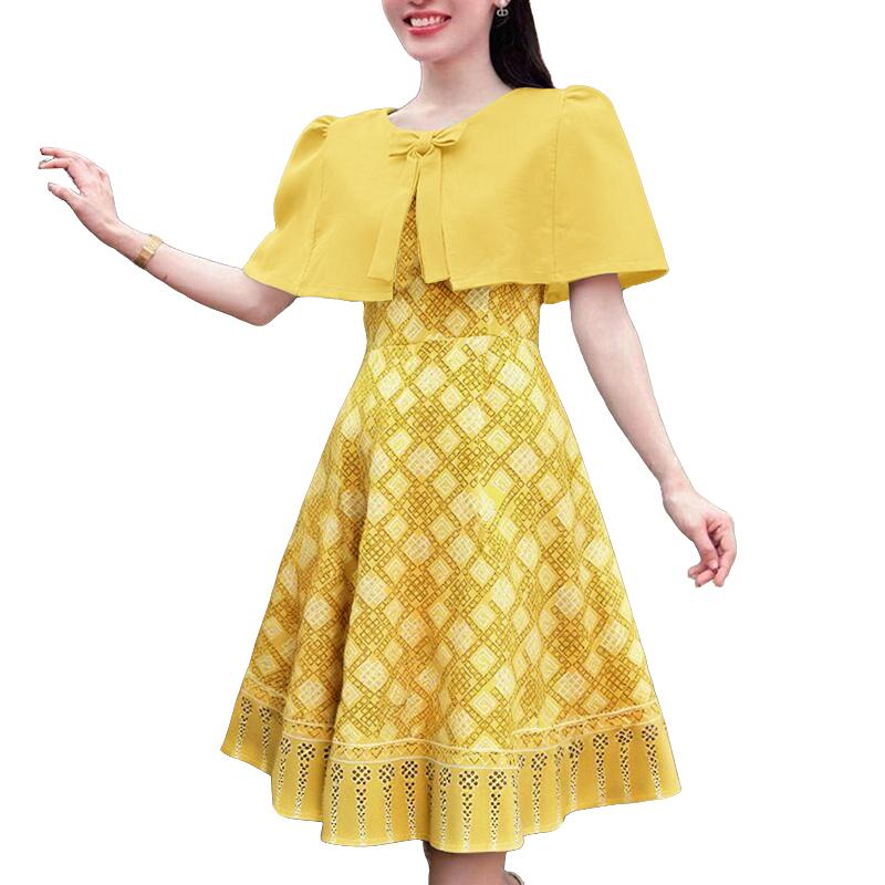 ZANZEA Women Summer Round Neck Short Sleeve Geometry Print A-line Dress