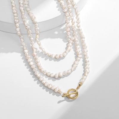 Long Freshwater Pearl Necklace Light Luxury Multi-layer Stacked Freshwater Pearl Necklace OT Buckle Design Neck Chain