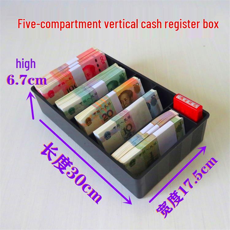 Kassenschublade mit fünf Fächern und Metallklammern