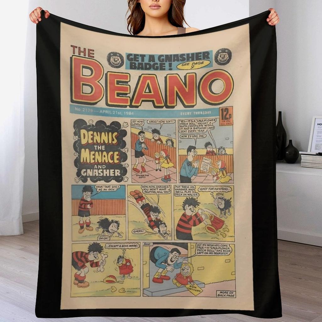 VintageRetro 1984 Beano Copertina anteriore Classico Dennis la minaccia e Gnasher stile vintage Coperta da lancio Coperta da campeggio calda
