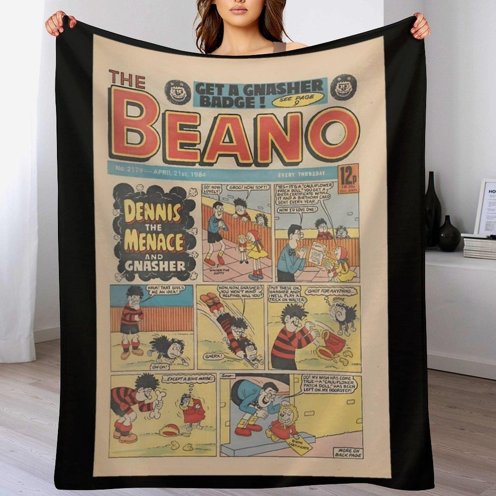 VintageRetro 1984 Beano Front cover Classic Dennis the menace and Gnasher vintage style Throw Blanket Camping blanket warm 102x76cm(40x30in)