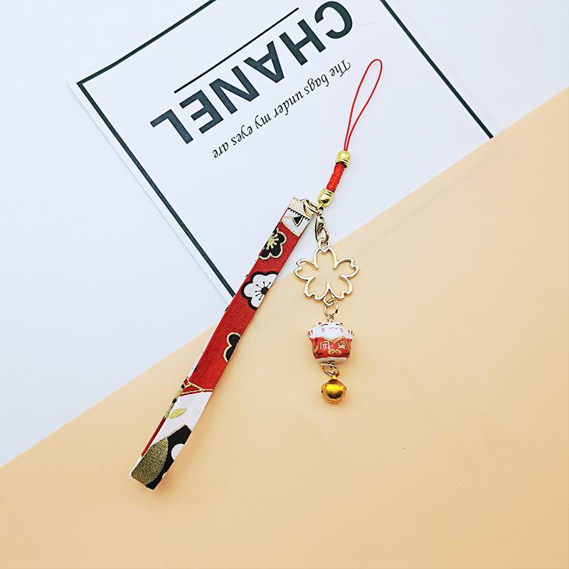 Șnur Japonez pentru Telefon Smart cu Flori, Pisică și Clopoțel, Charm pentru Telefon