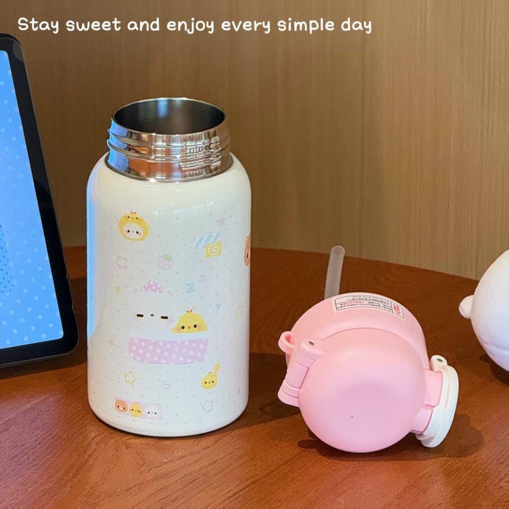Thermos Cup 1011 New Water Cup for Girls, Portable Pot for Kindergarten Primary School Students and Children To Go To School, Straw Cup