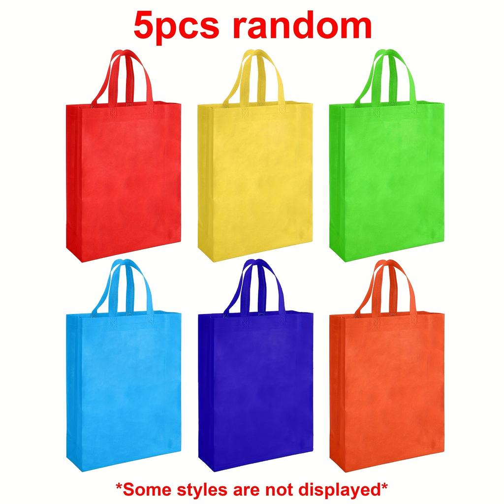 5pcs Non Woven Tote Bags with Handles 9.8x13.8 Inches Large Reusable Gift Bag Foldable Grocery Bags for Shopping Birthday JXB