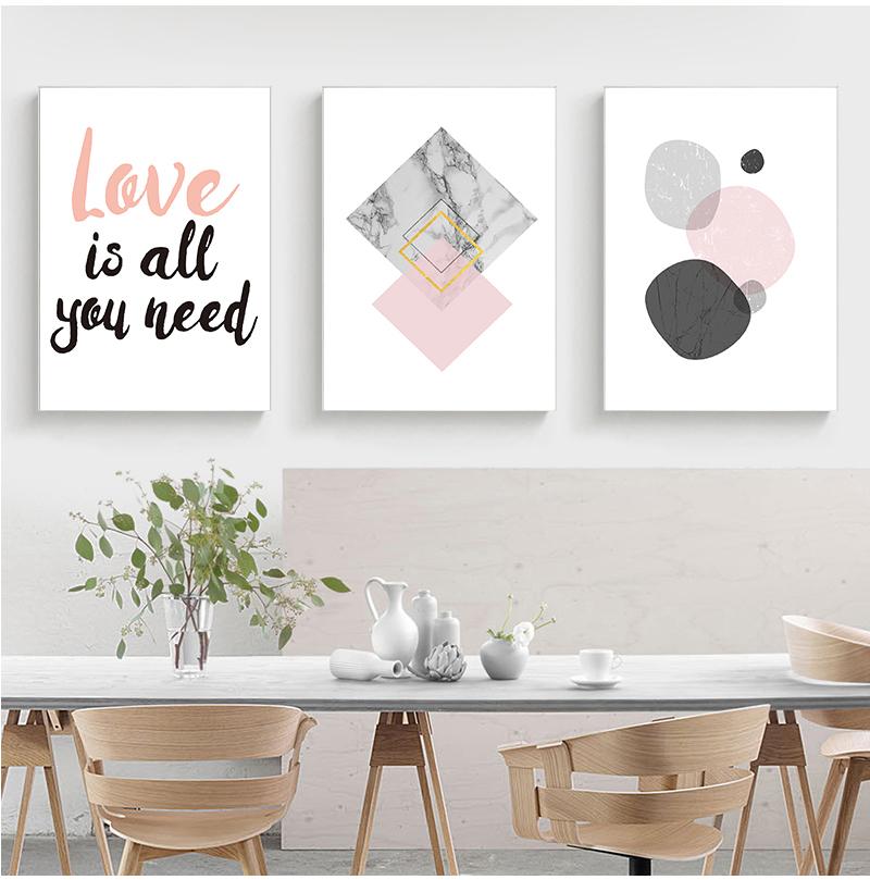 Abstract Art Pink Love Geometric Marble Simple Poster Canvas Painter Decoration for Living Room Sofa Background Bedroom Wall No Frame