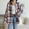 Kareli Gömlek Kadın Sonbahar Uzun Kollu Üst Kadın Vintage Moda Tek Düğmeli Bluz Bayan Preppy Tarz Bol Kareli Gömlekler