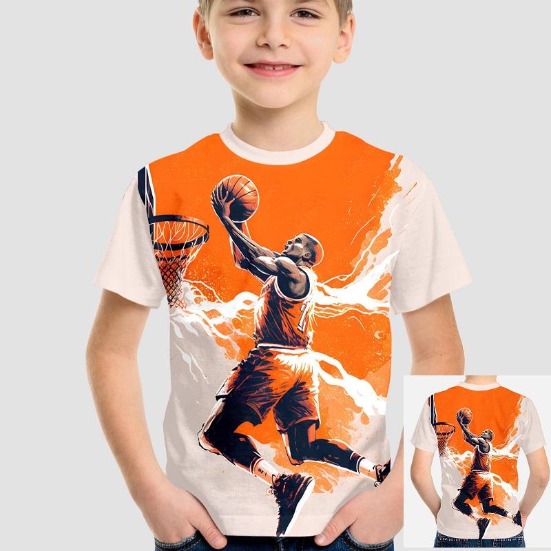 

Летний топ с круглым вырезом и 3D-принтом с баскетбольным узором, модные повседневные футболки с коротким рукавом для детей и мальчиков 170