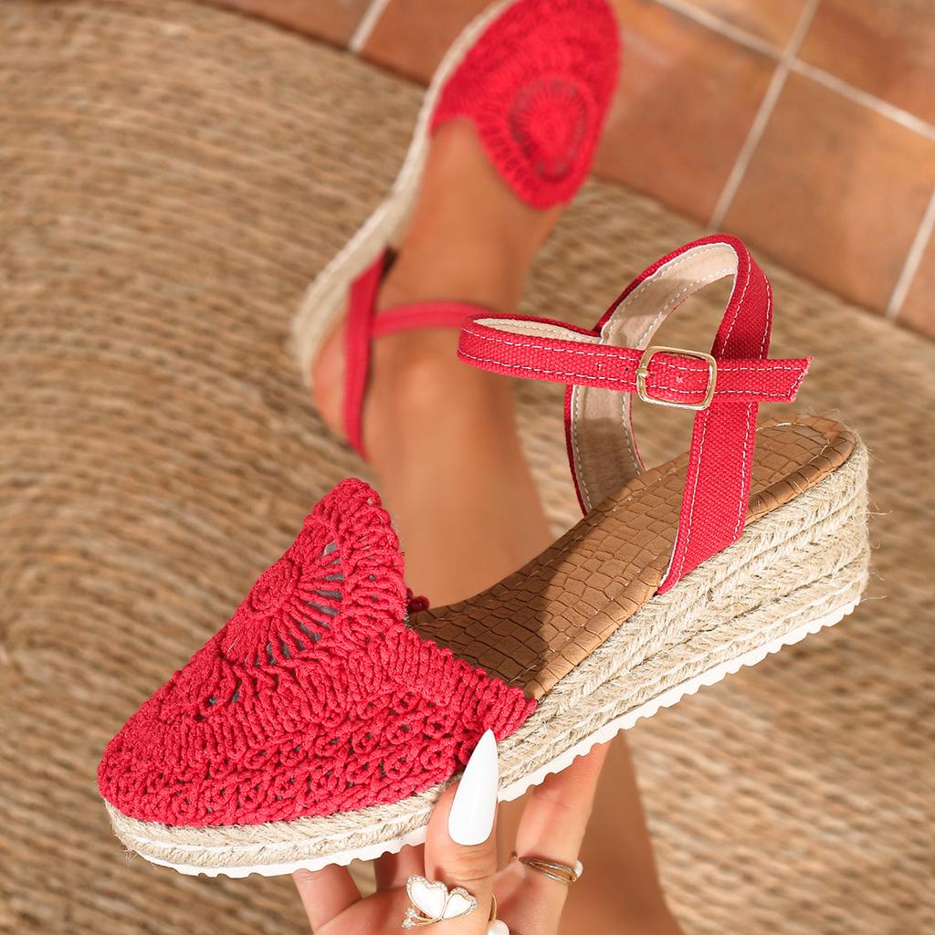 2026 New Women's Wedge Espadrille Sandals Ankle Strap Platform Shoes Breathable Knit Design Fashion Casual Summer Sandals Size35