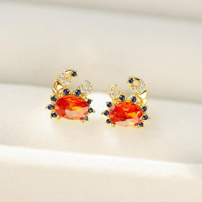 

18-каратное позолоченное крабовое серебро 925 Серебряные модные серьги с оранжевым цирконом для женщин
